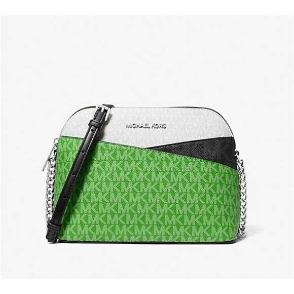 New Michael Kors Jet Set Travel Medium Dome Crossbody Jungle Green Multi - Picture 1 of 3